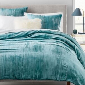 🦚WEST ELM🦚QUEEN PEACOCK BLUE VELVET DUVET🦚